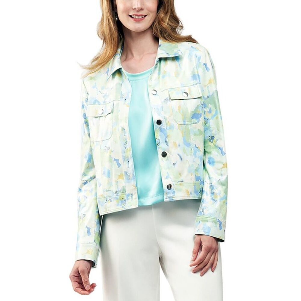 Insight New York Womens  Printed Metallic Vegan Leather Jacket, White